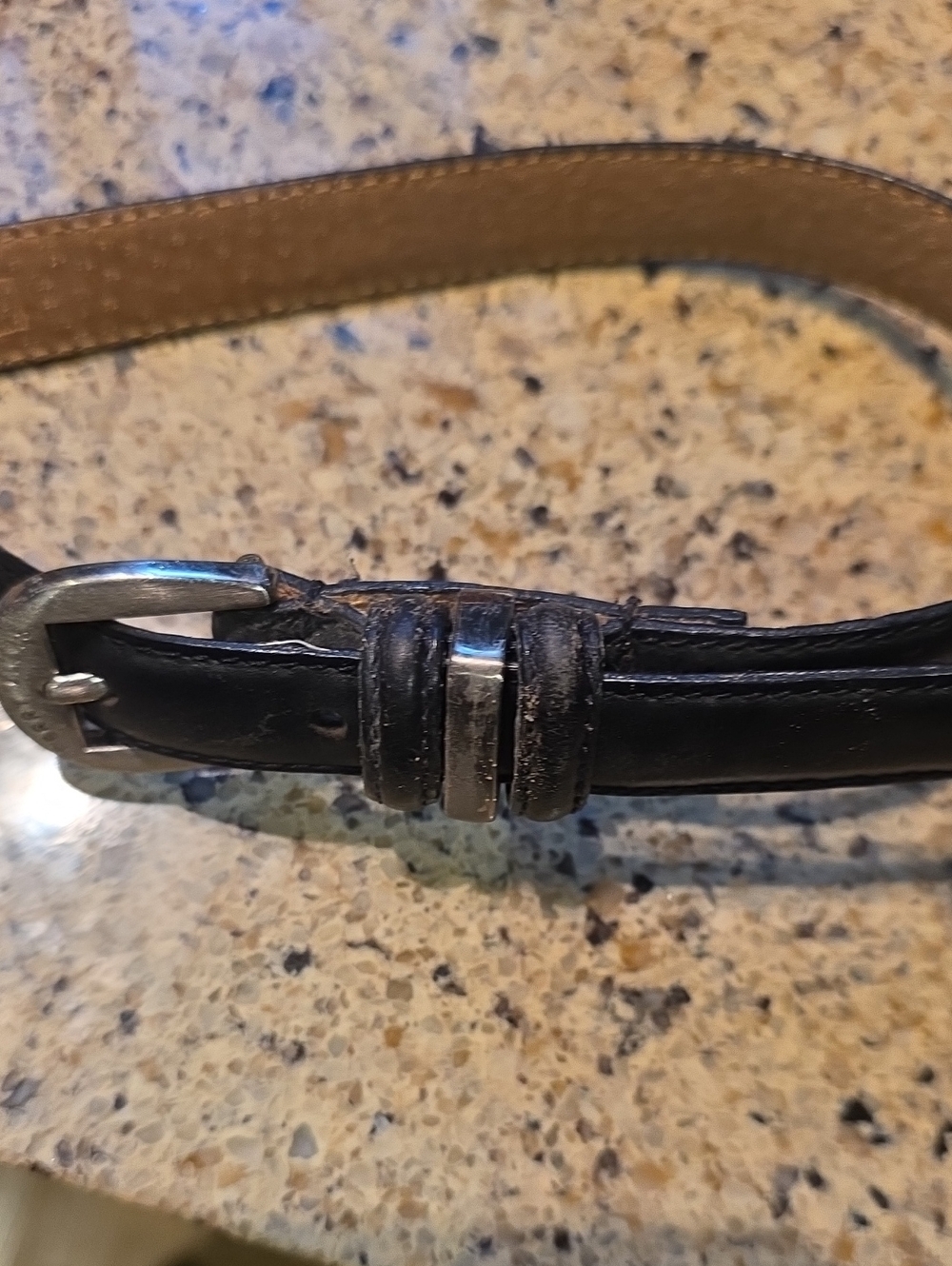 Men's Black Leather Belt with Silver Buckle